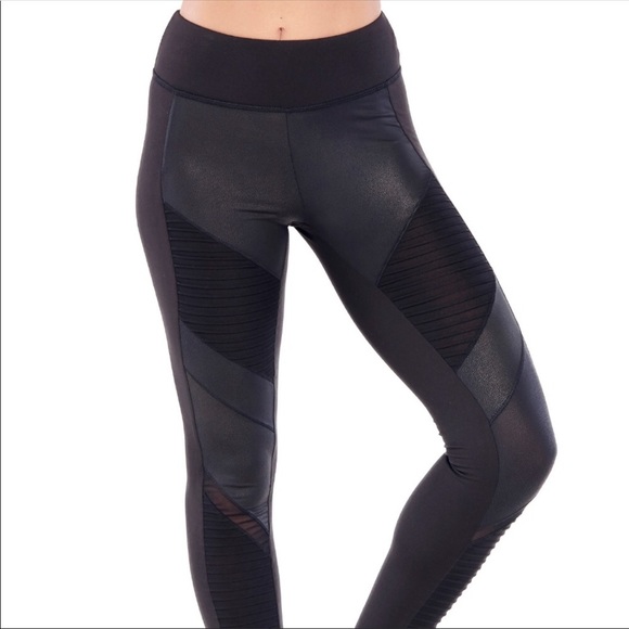 Last!Coated Moto Leggings with mesh - Picture 4 of 6
